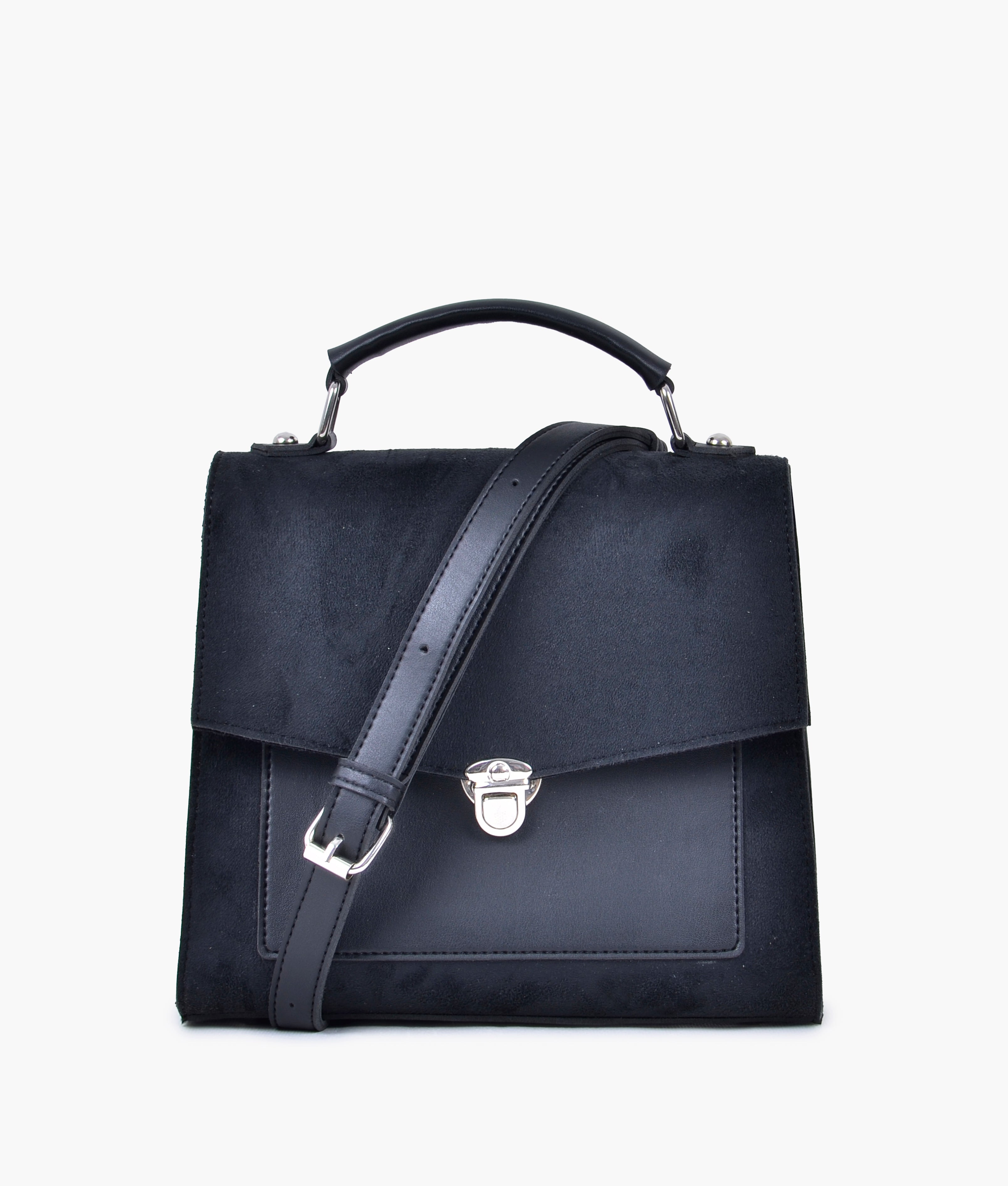 RTW Creation - Black suede push-lock messenger bag