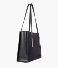 RTW Creation - Black suede zipper shoulder bag with long handle
