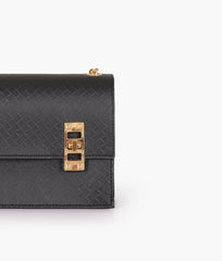 RTW Creation - Black weaved chain shoulder bag with twist lock