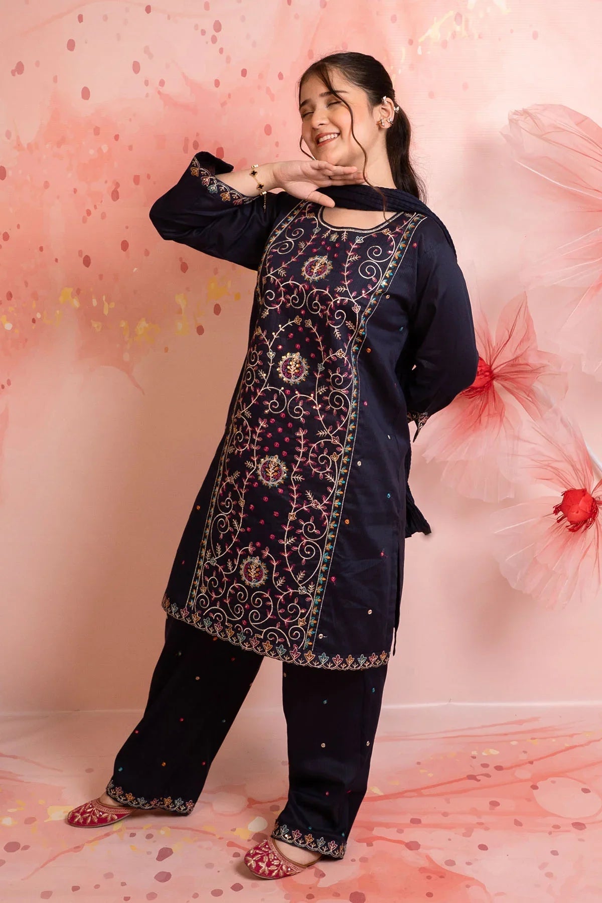 Shop black dress embroidery designs in Pakistan. Discover elegant black hand embroidered dresses with premium detailing