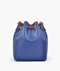 RTW Creation - Blue and rust bucket bag with zipper pocket