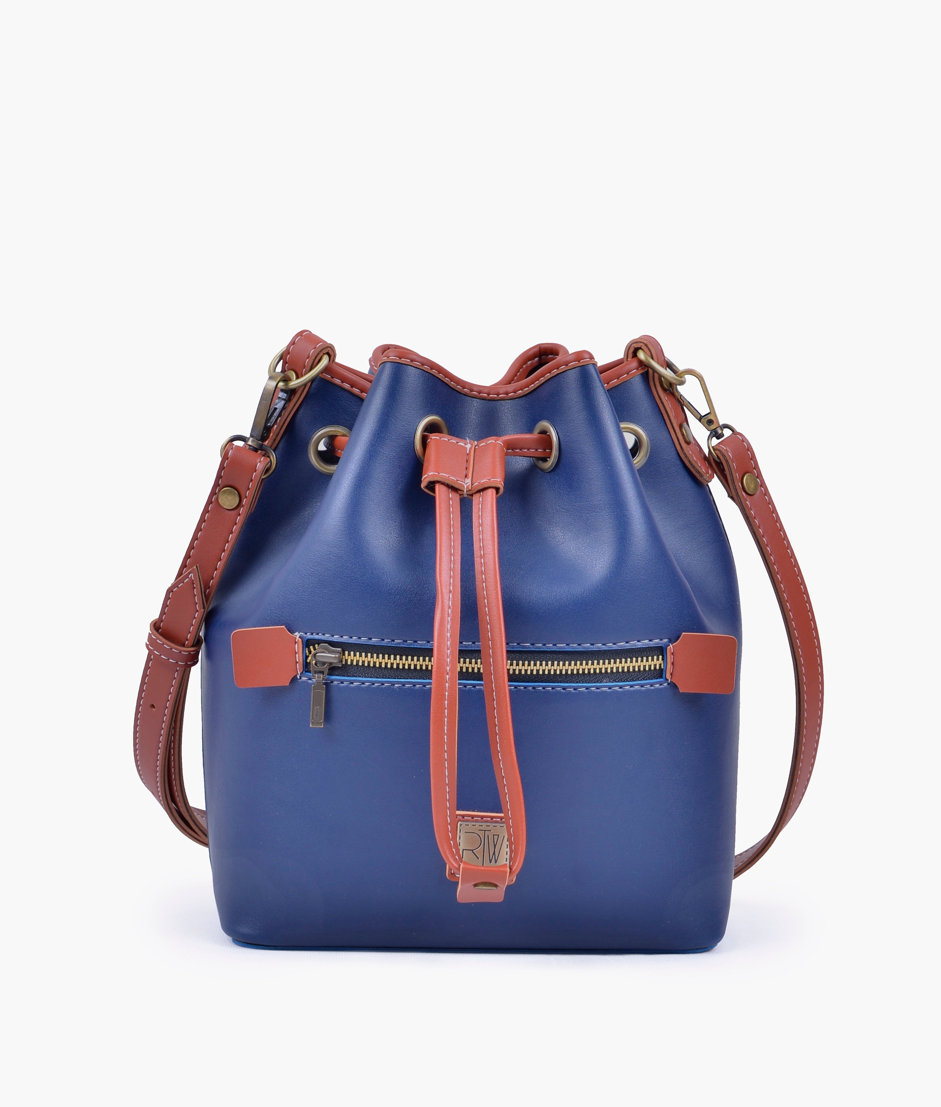RTW Creation - Blue and rust bucket bag with zipper pocket