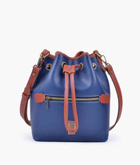 RTW Creation - Blue and rust bucket bag with zipper pocket