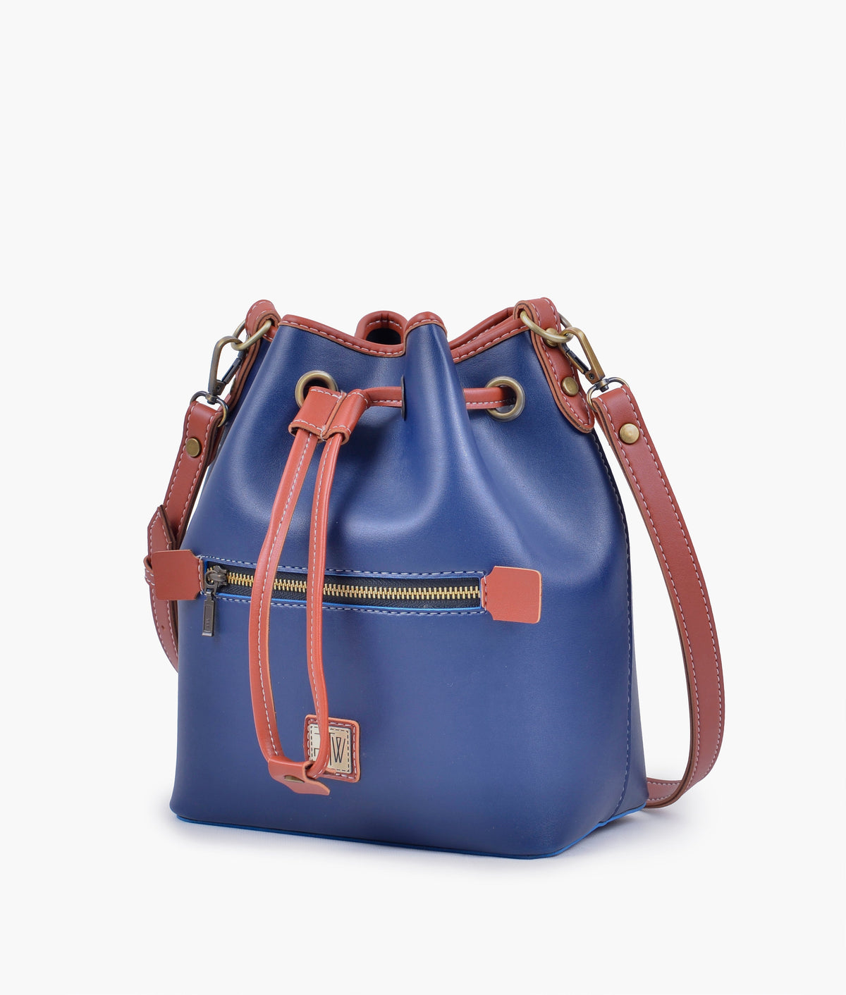RTW Creation - Blue and rust bucket bag with zipper pocket