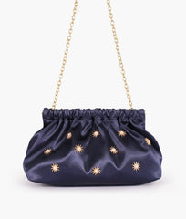 RTW Creation - Blue snap closure clutch with chain handle