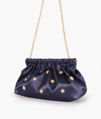 RTW Creation - Blue snap closure clutch with chain handle
