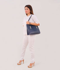 RTW Creation - Blue zipper shoulder bag with long handle