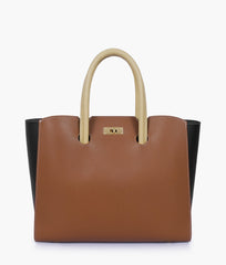 RTW Creation - Brown and black tote bag with multiple compartments