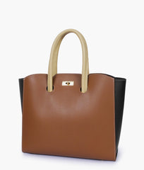 RTW Creation - Brown and black tote bag with multiple compartments