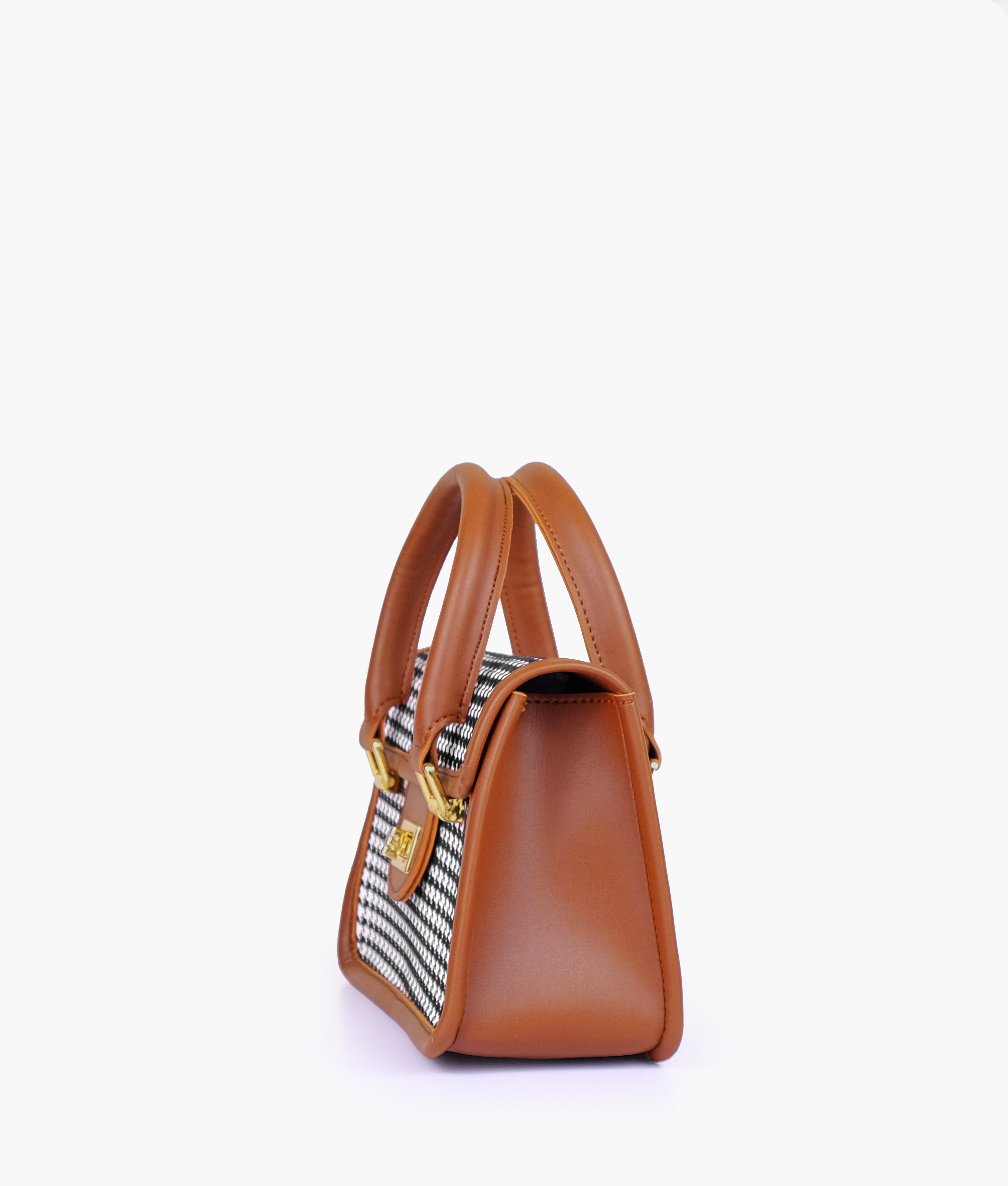 RTW Creation - Brown and white houndstooth cross-body with flap
