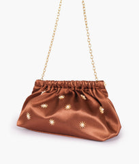 RTW Creation - Brown snap closure clutch with chain handle
