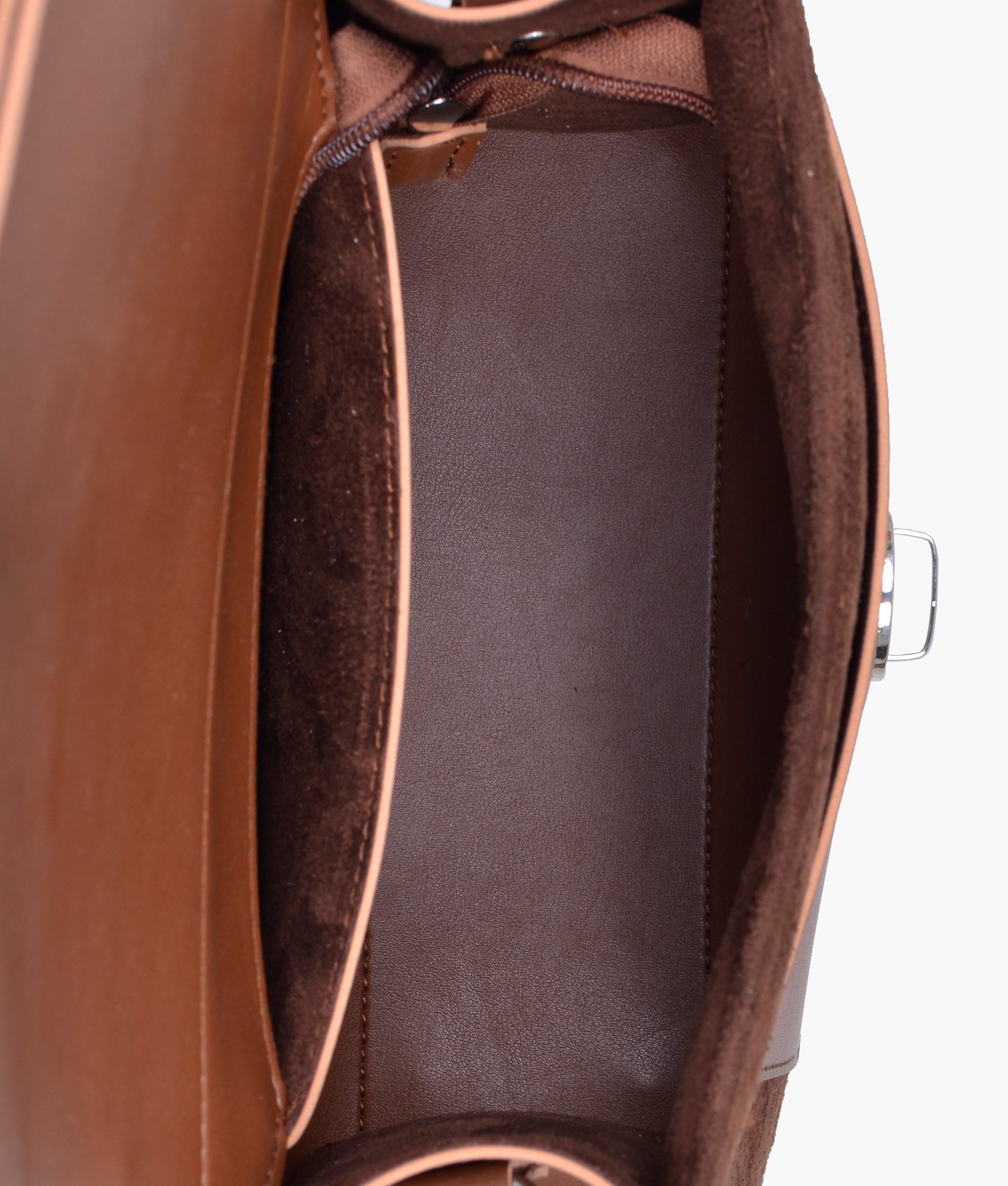 RTW Creation - Brown suede push-lock messenger bag