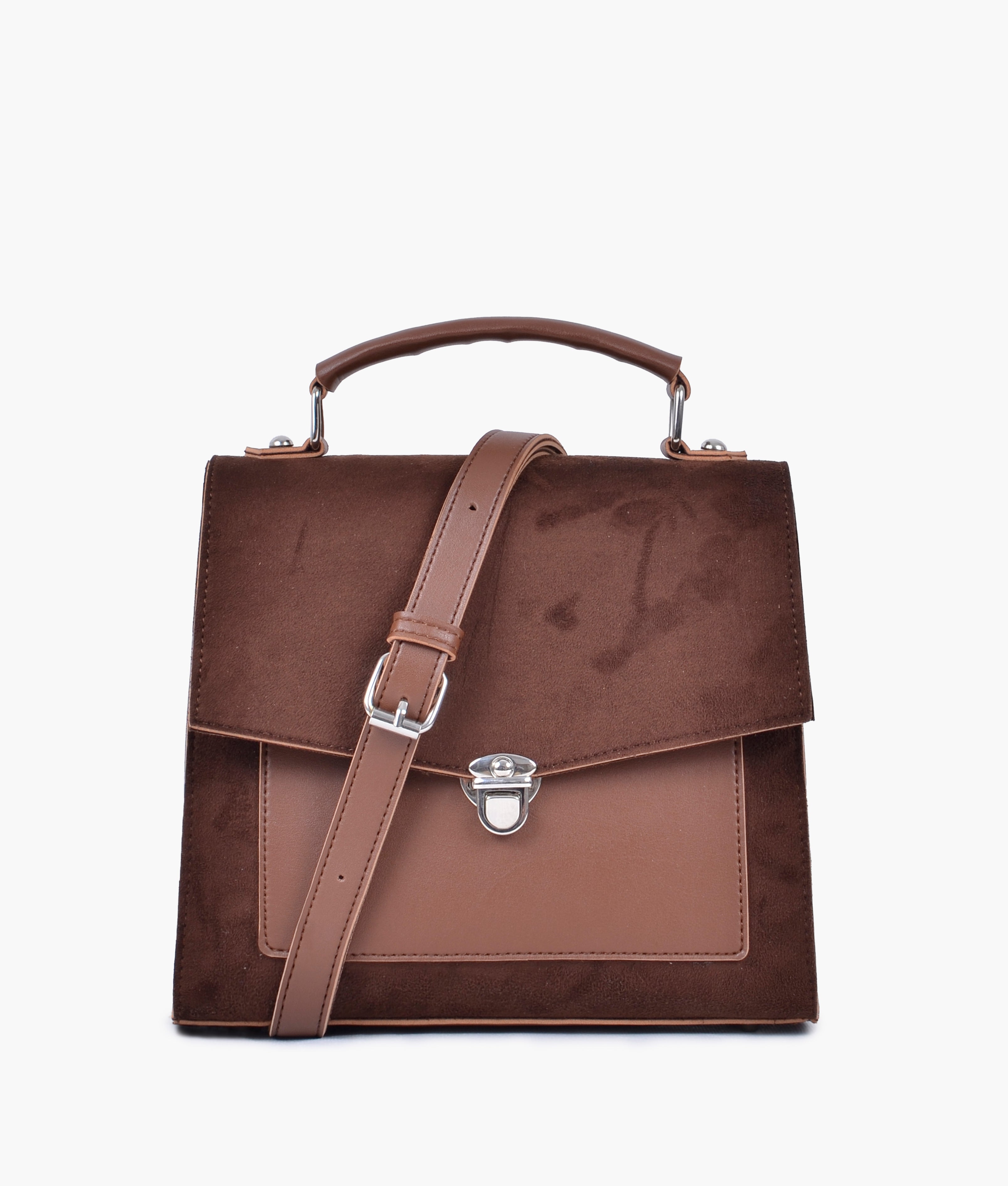 RTW Creation - Brown suede push-lock messenger bag
