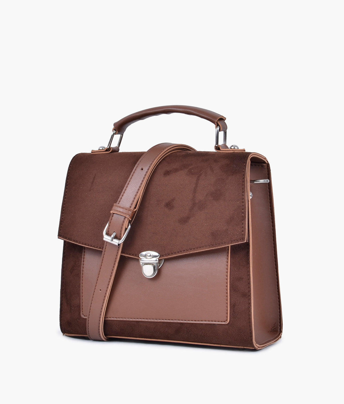 RTW Creation - Brown suede push-lock messenger bag