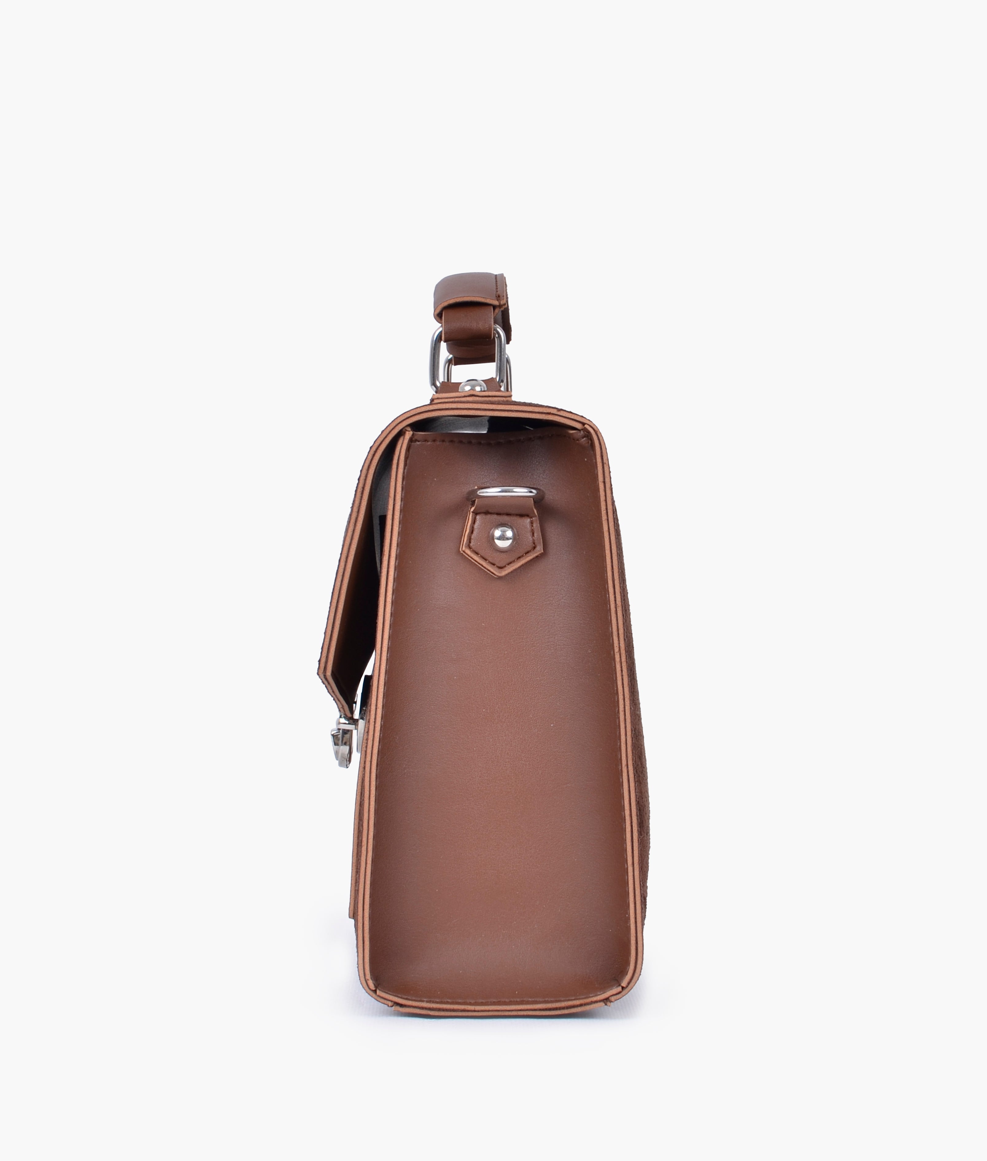 RTW Creation - Brown suede push-lock messenger bag