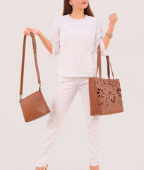 RTW Creation - Brown two-piece floral tote