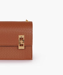 RTW Creation - Brown weaved chain shoulder bag with twist lock