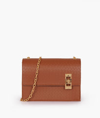 RTW Creation - Brown weaved chain shoulder bag with twist lock