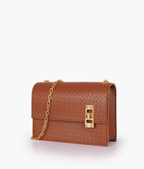 RTW Creation - Brown weaved chain shoulder bag with twist lock