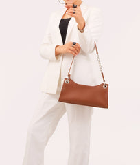 RTW Creation - Brown weaved elongated chain handle purse
