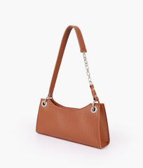 RTW Creation - Brown weaved elongated chain handle purse