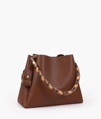 RTW Creation - Brown weaved handbag with braided handle