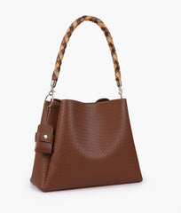 RTW Creation - Brown weaved handbag with braided handle