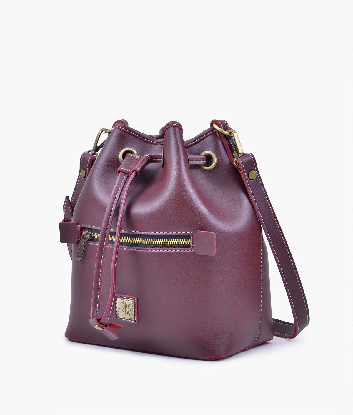 RTW Creation - Burgundy bucket bag with zipper pocket
