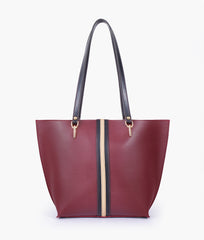 RTW Creation - Burgundy centre-stripe tote bag