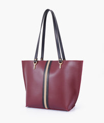 RTW Creation - Burgundy centre-stripe tote bag