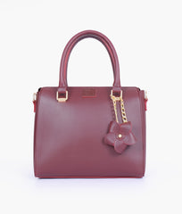 RTW Creation - Burgundy handbag with flower charm