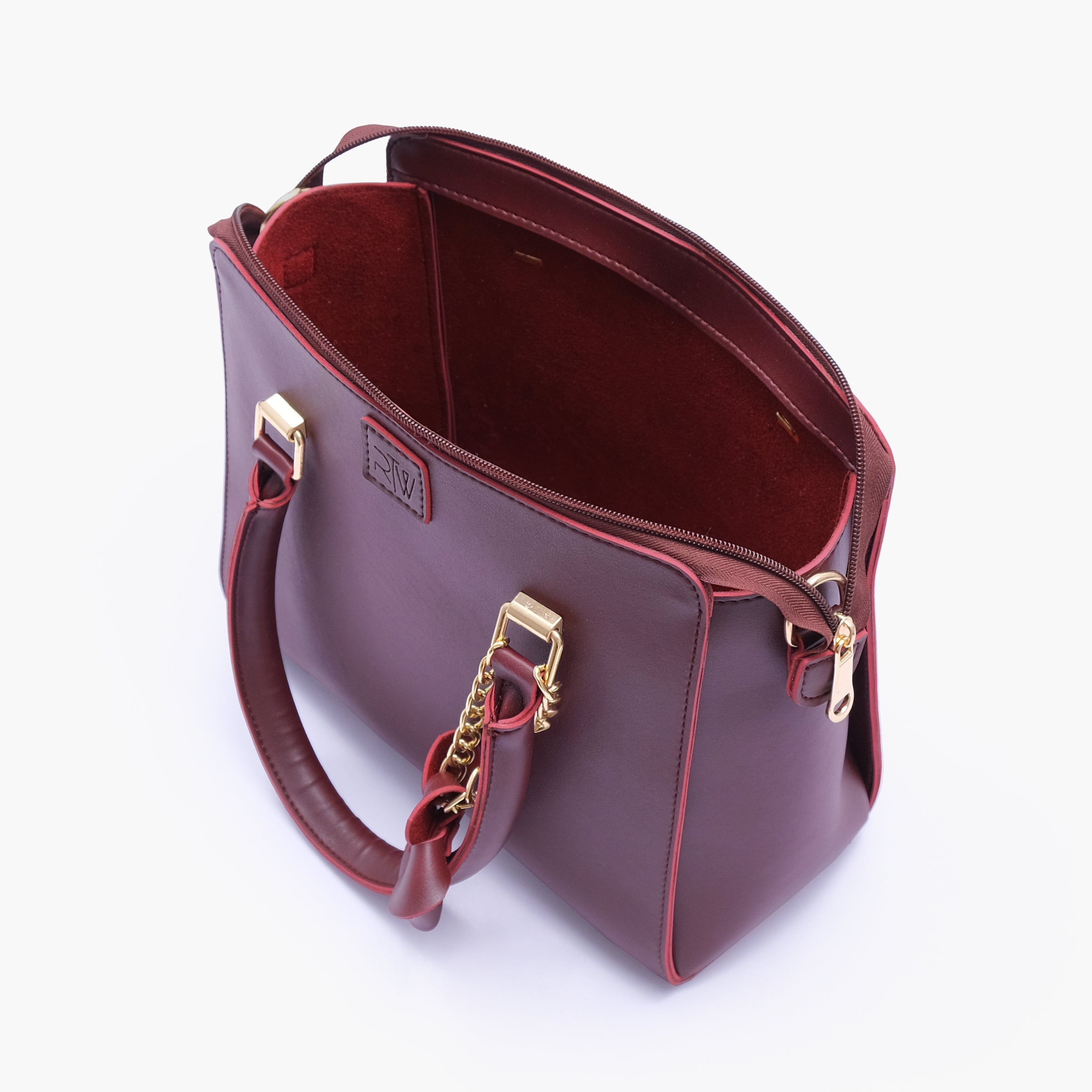 RTW Creation - Burgundy handbag with flower charm