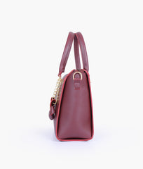 RTW Creation - Burgundy handbag with flower charm