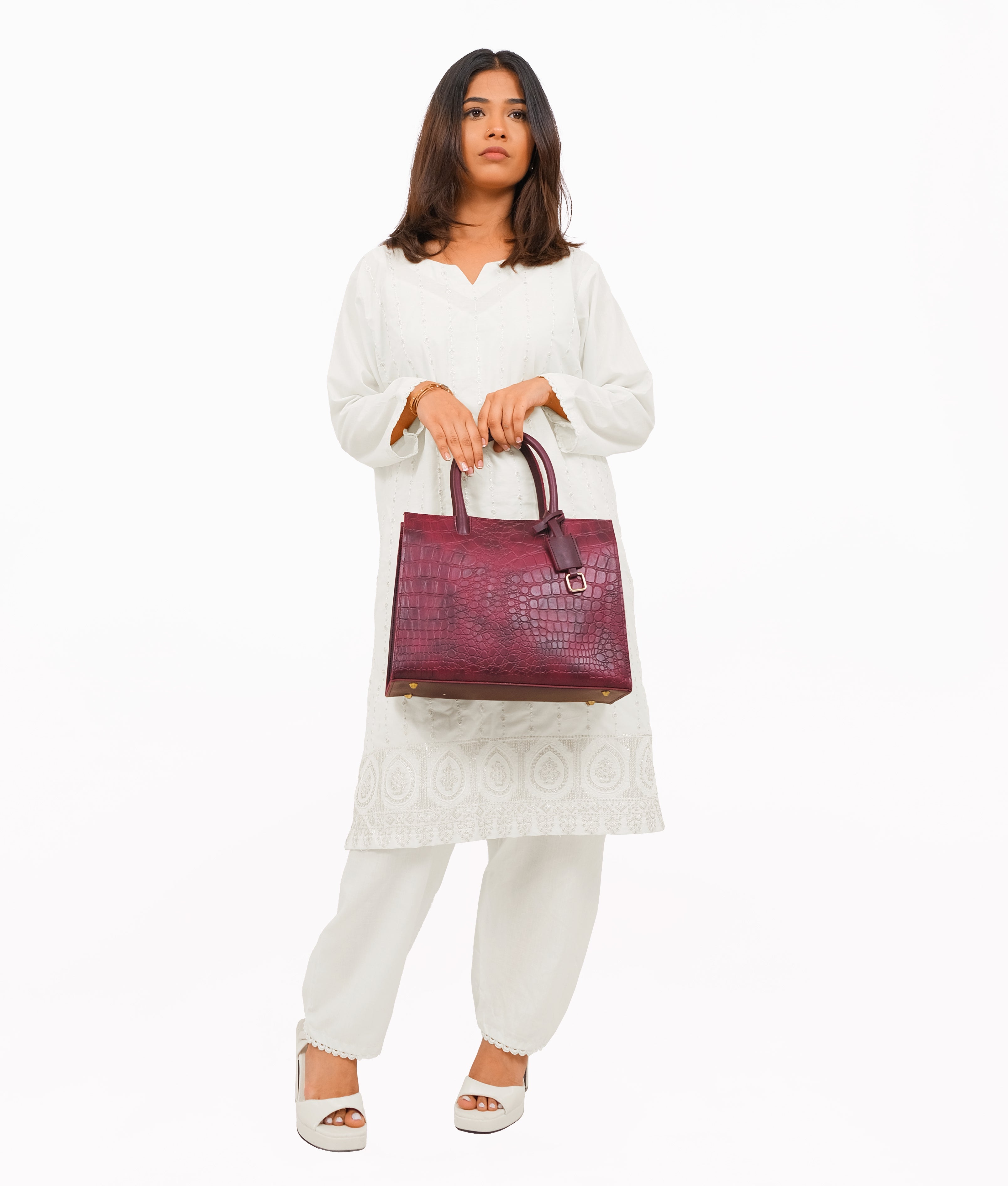 RTW Creation - Burgundy crocodile vintage handbag
