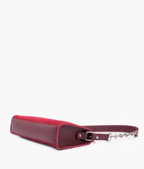 RTW Creation - Burgundy suede evening bag with chain handle