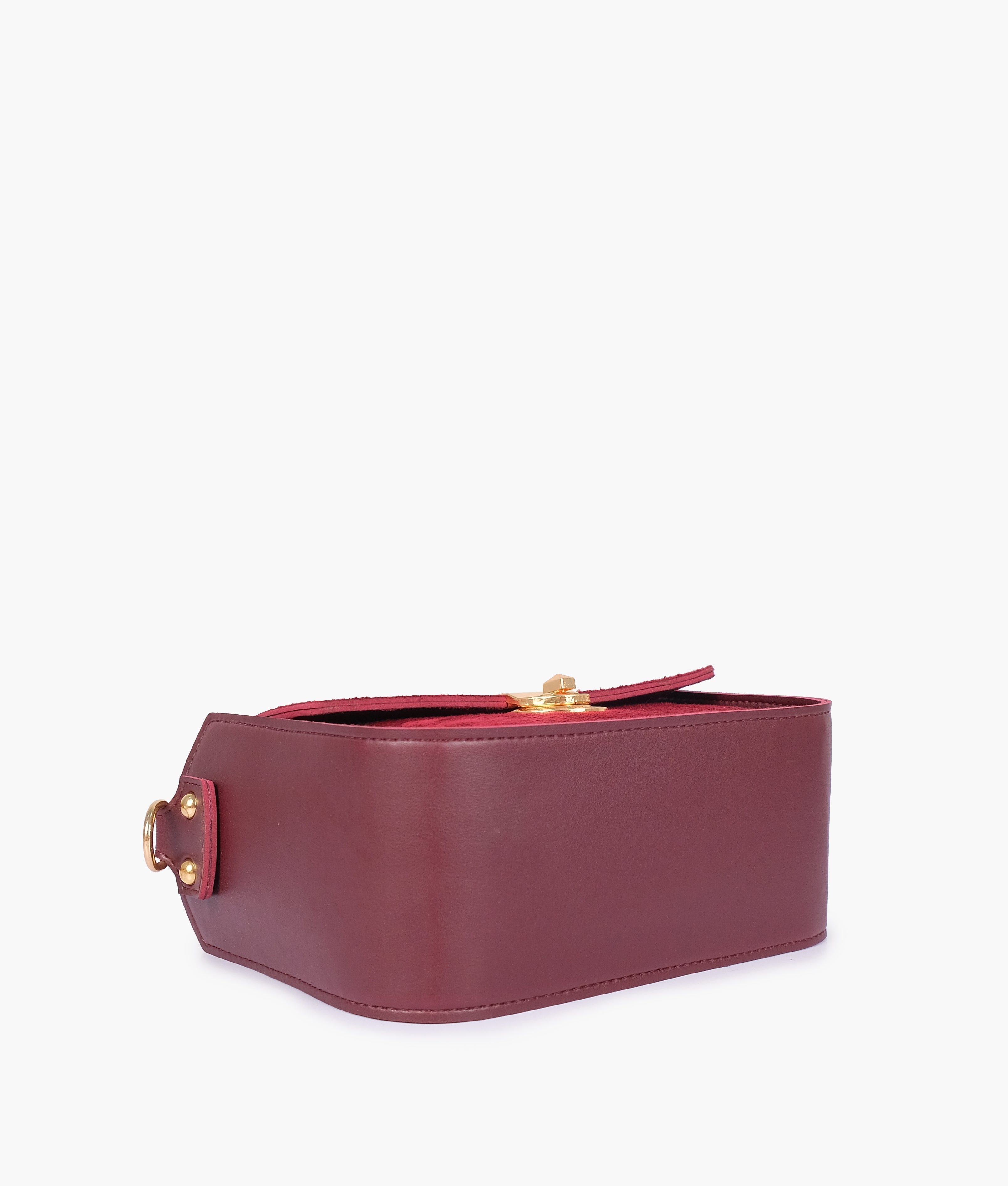 RTW Creation - Burgundy suede saddle bag with twist lock