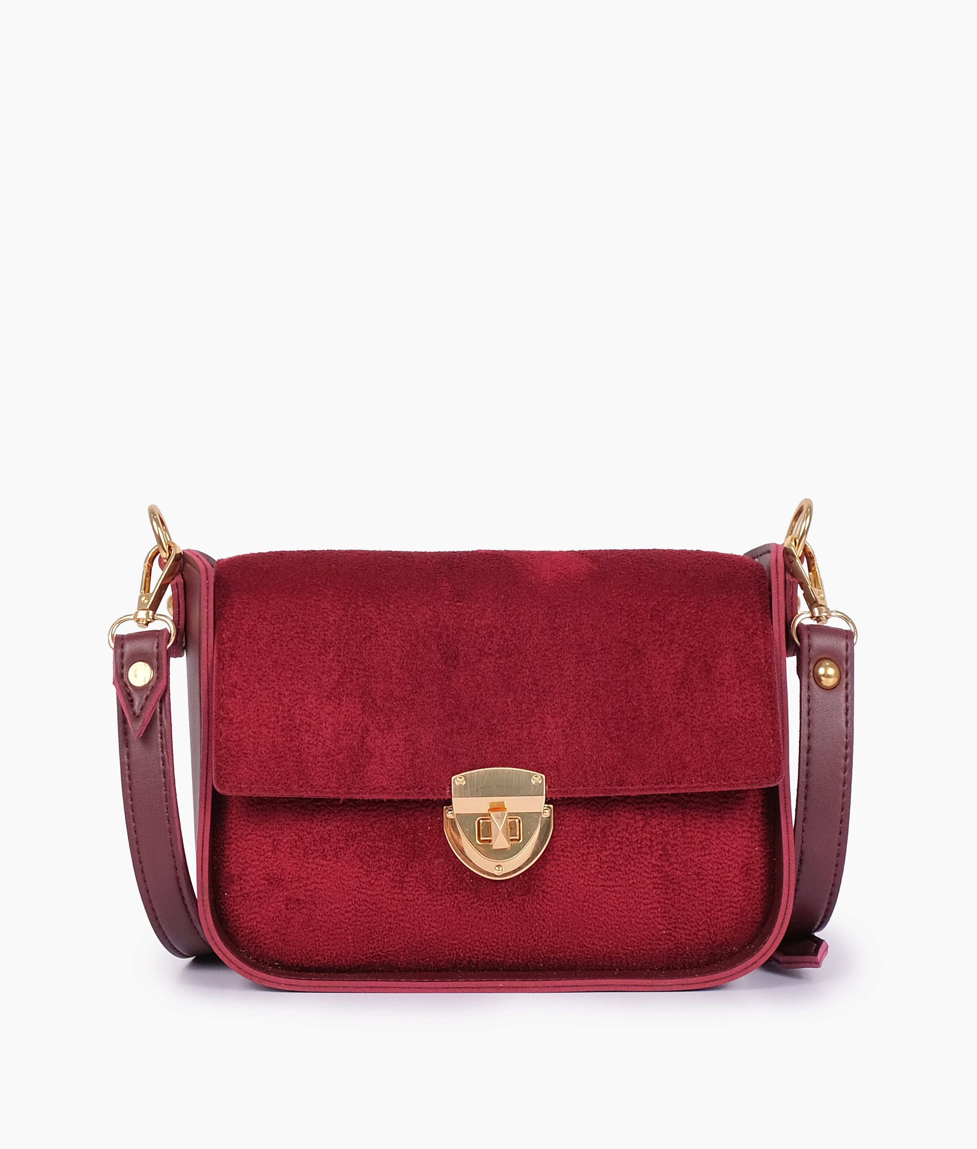 RTW Creation - Burgundy suede saddle bag with twist lock