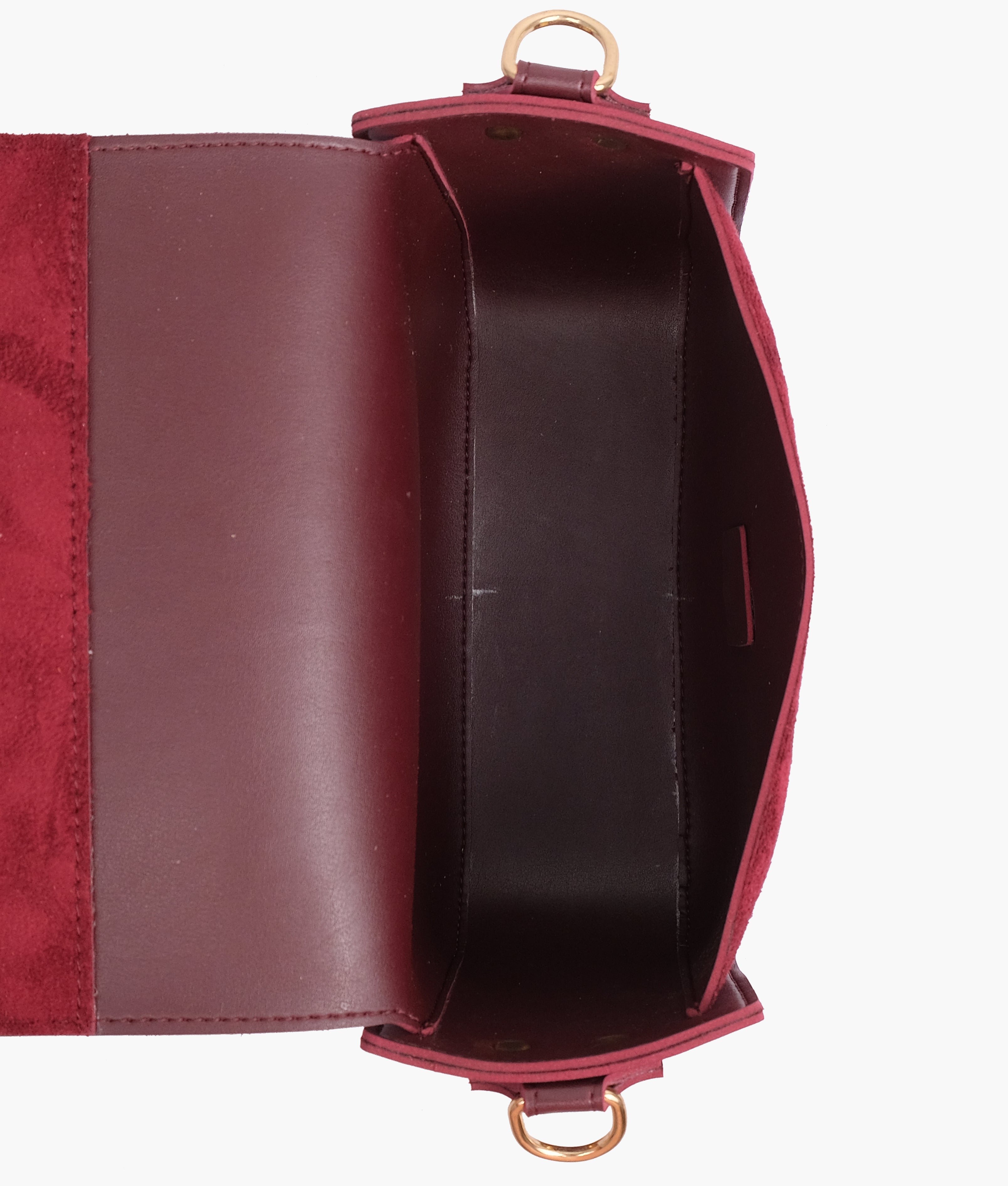 RTW Creation - Burgundy suede saddle bag with twist lock