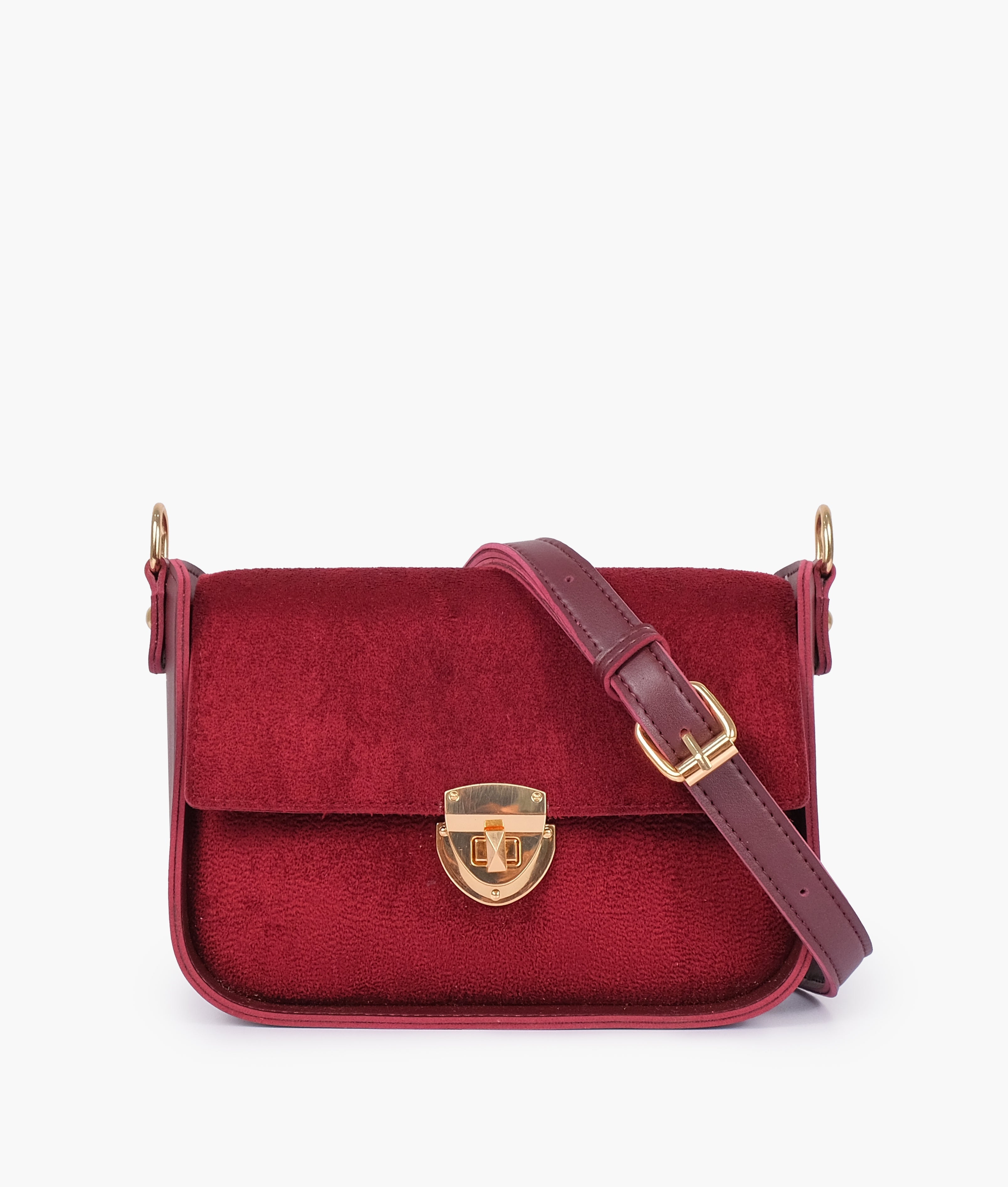 RTW Creation - Burgundy suede saddle bag with twist lock