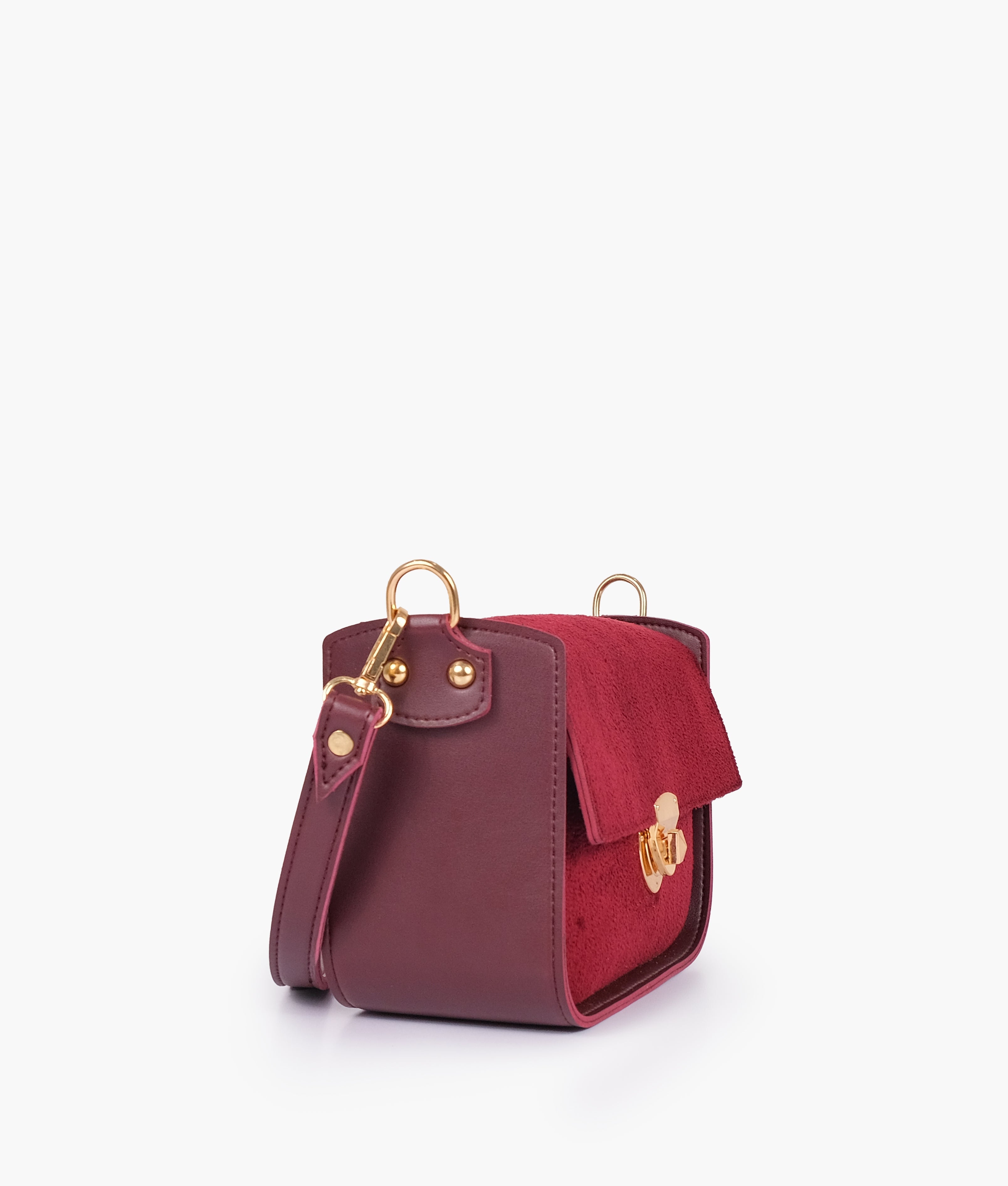 RTW Creation - Burgundy suede saddle bag with twist lock