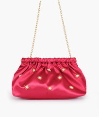 RTW Creation - Burgundy snap closure clutch with chain handle