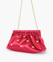 RTW Creation - Burgundy snap closure clutch with chain handle
