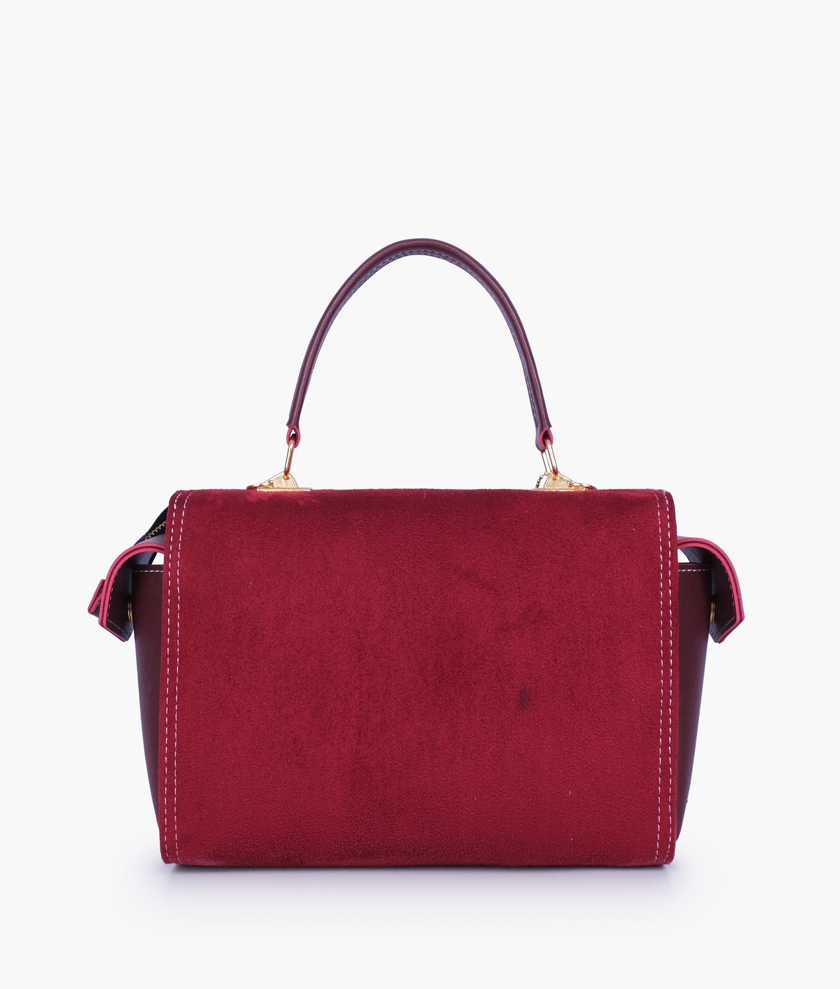 RTW Creation - Burgundy suede bowling bag with top-handle