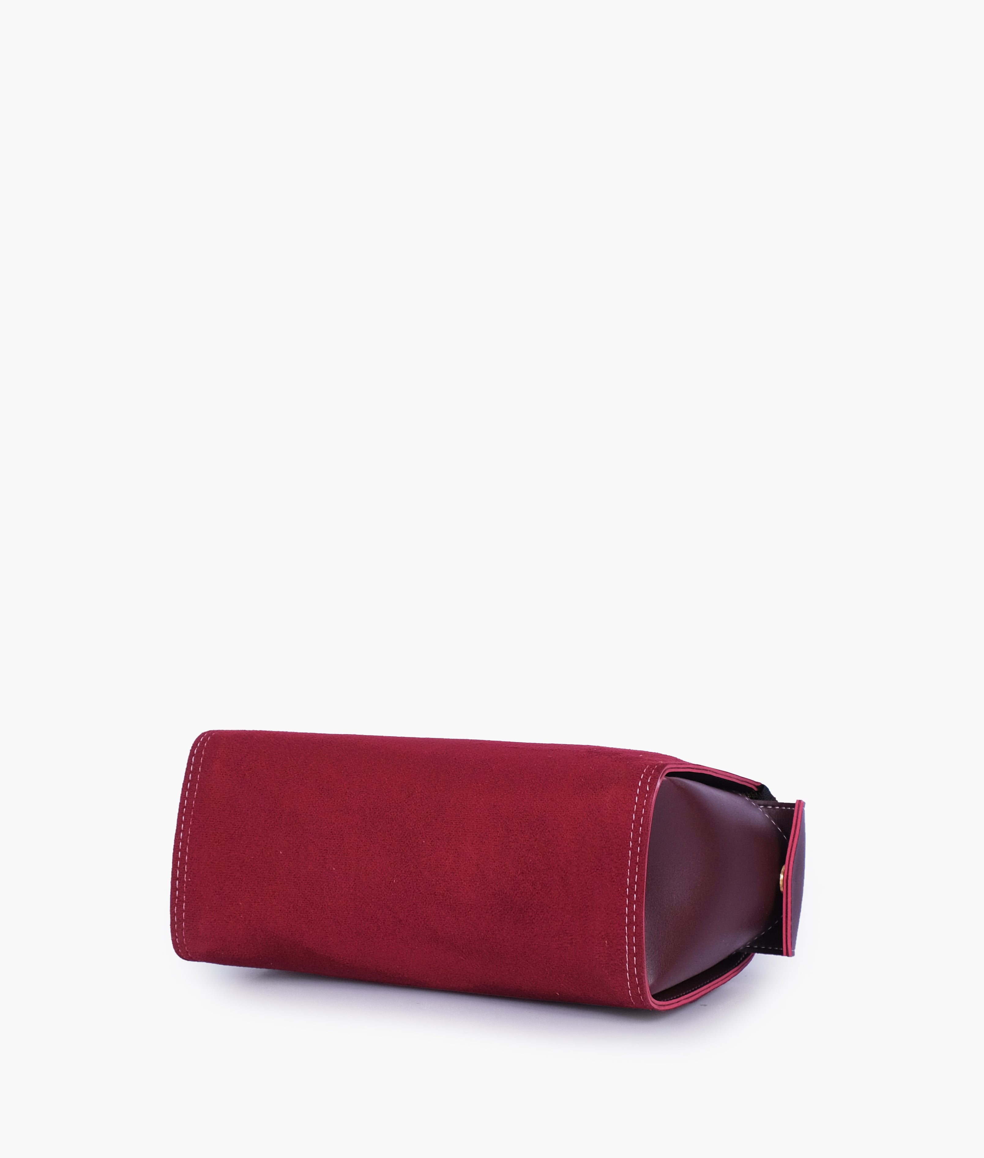 RTW Creation - Burgundy suede bowling bag with top-handle