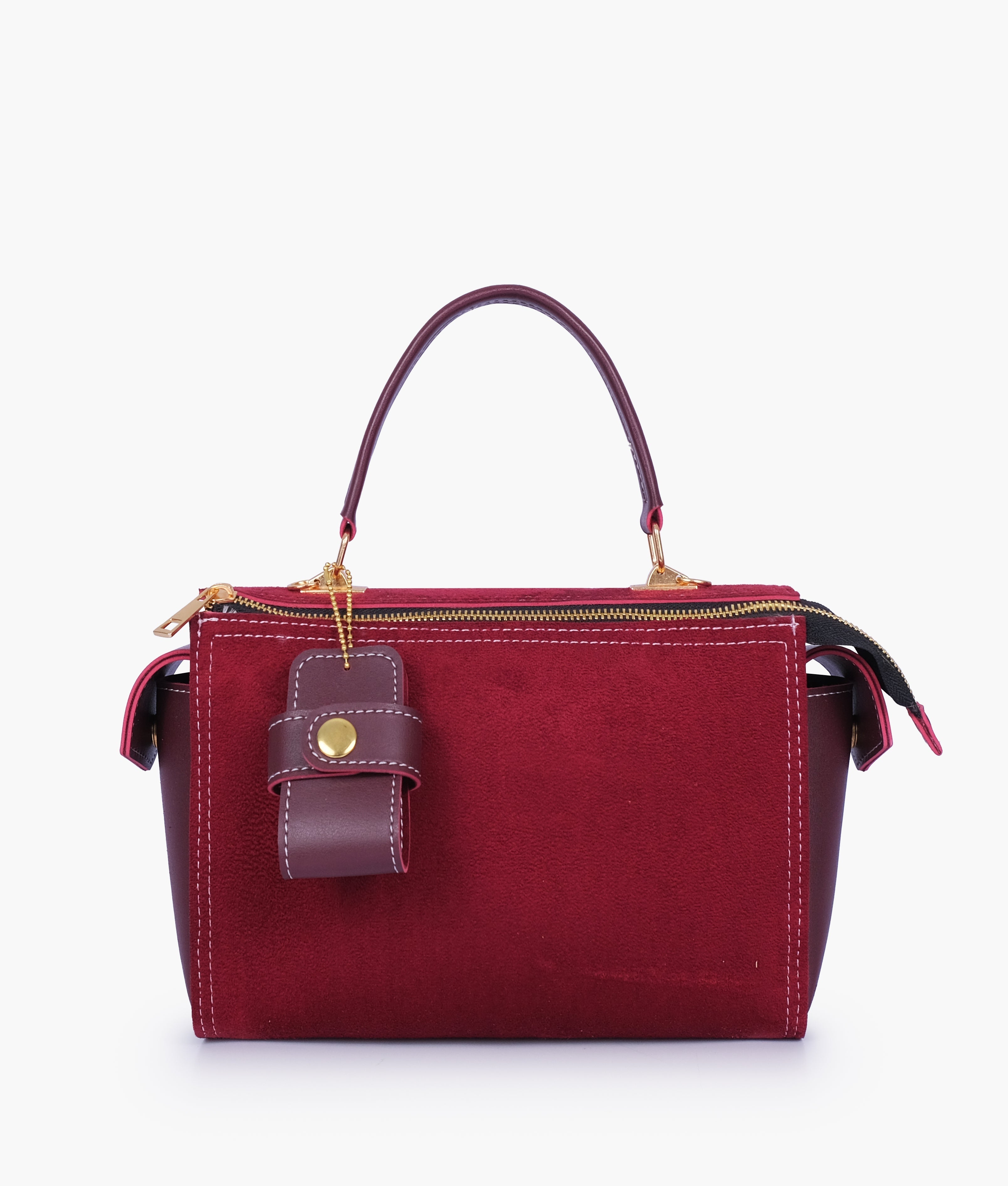 RTW Creation - Burgundy suede bowling bag with top-handle