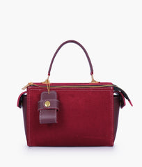RTW Creation - Burgundy suede bowling bag with top-handle