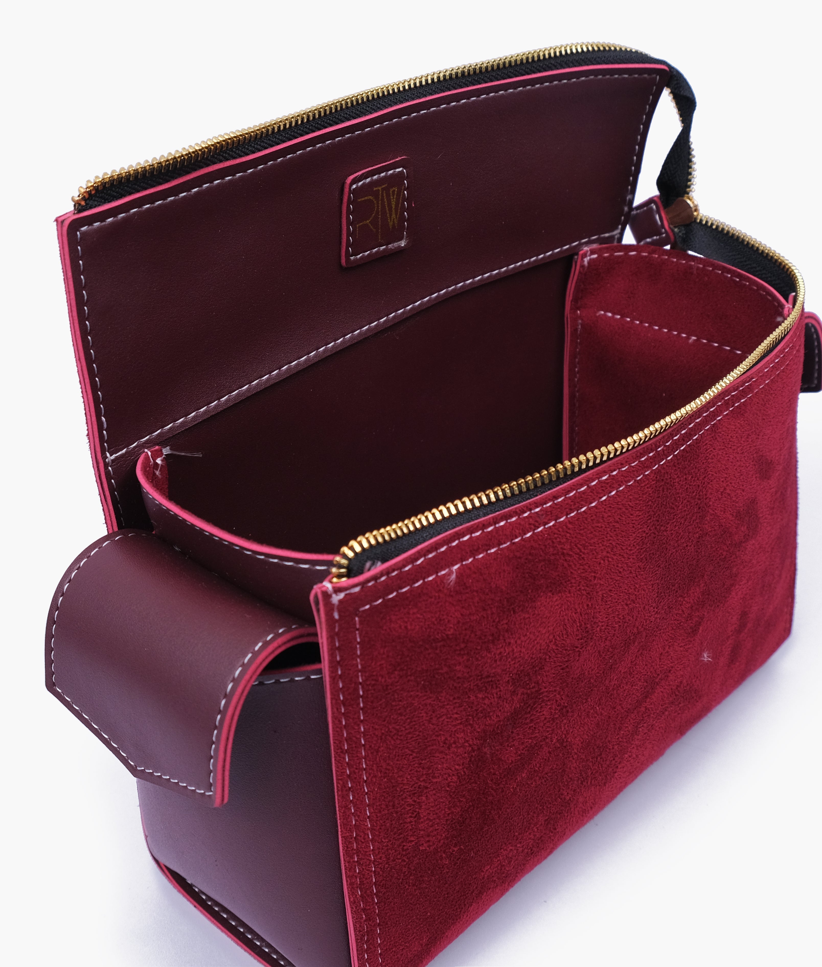 RTW Creation - Burgundy suede bowling bag with top-handle