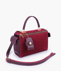 RTW Creation - Burgundy suede bowling bag with top-handle