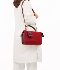 RTW Creation - Burgundy suede bowling bag with top-handle