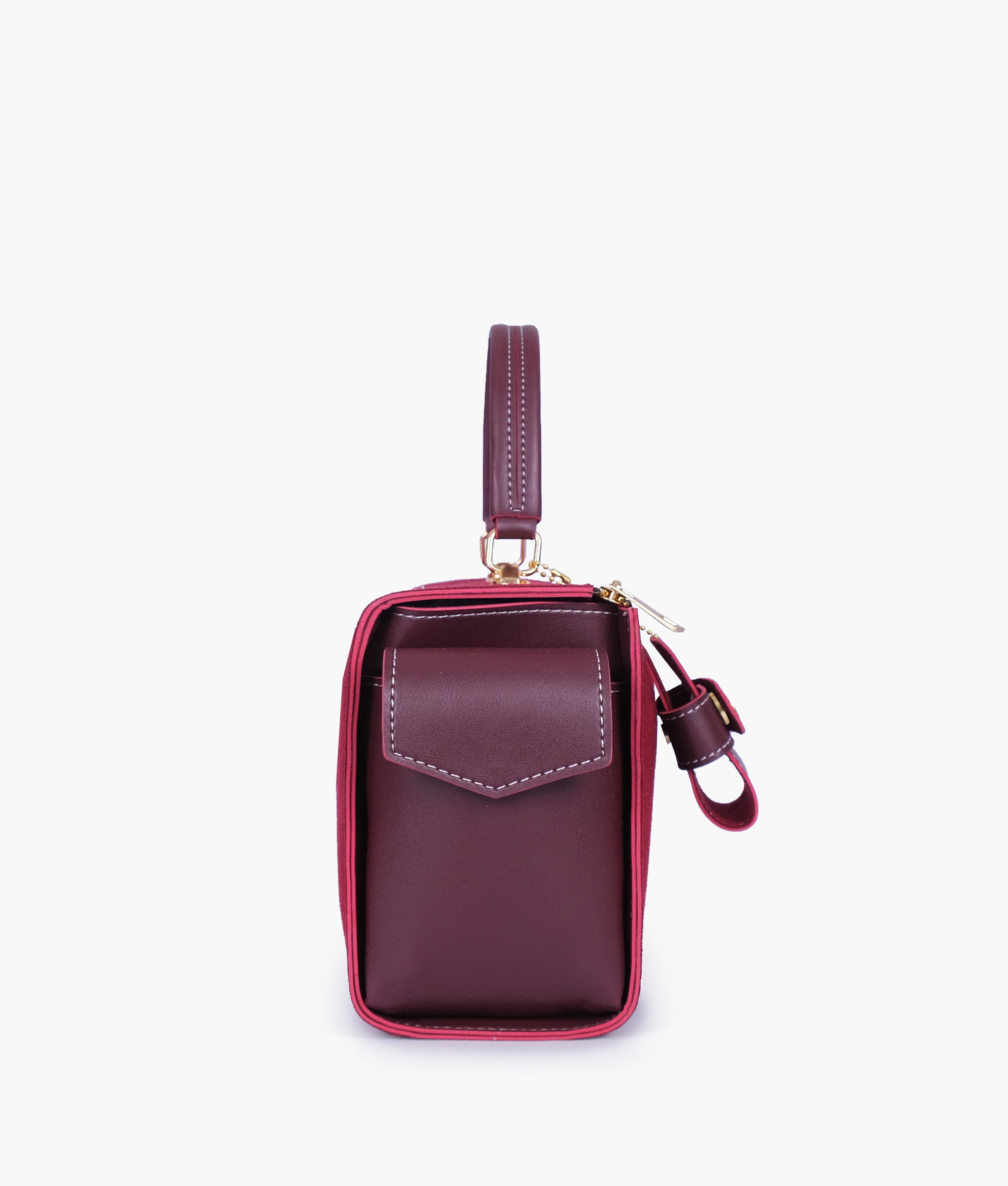 RTW Creation - Burgundy suede bowling bag with top-handle